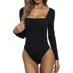 AUKLETBLIEF Womens Long Sleeve Flared Jumpsuit Square Neck Wide Leg Full Length One Piece Fitness Suit Stretchy Jumpsuit (Black 01 M)